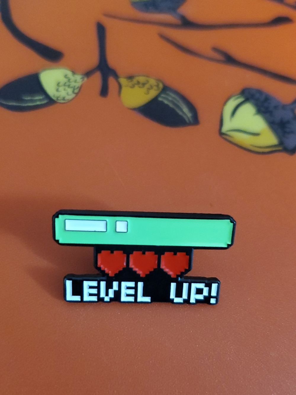 Level Up! Enamel Pin with Health Bar and Hearts